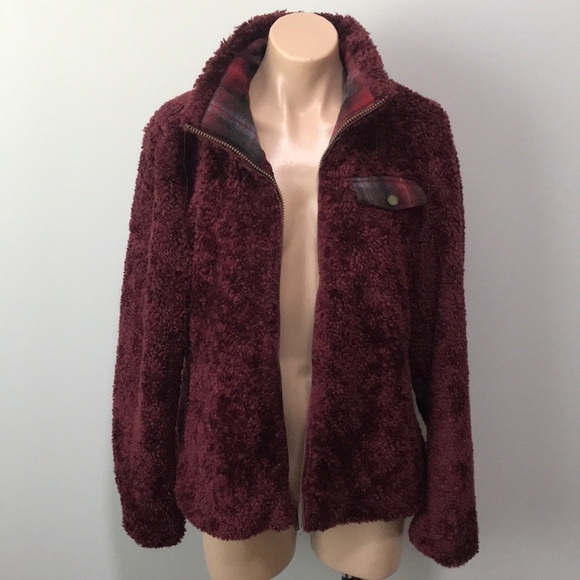 Pendleton Burgundy Fuzzy Furry Zip Jacket Medium - Picture 4 of 10